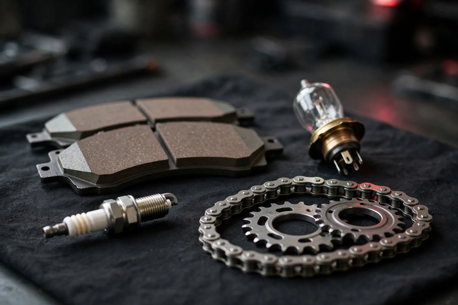 Spare parts laid out on a cloth