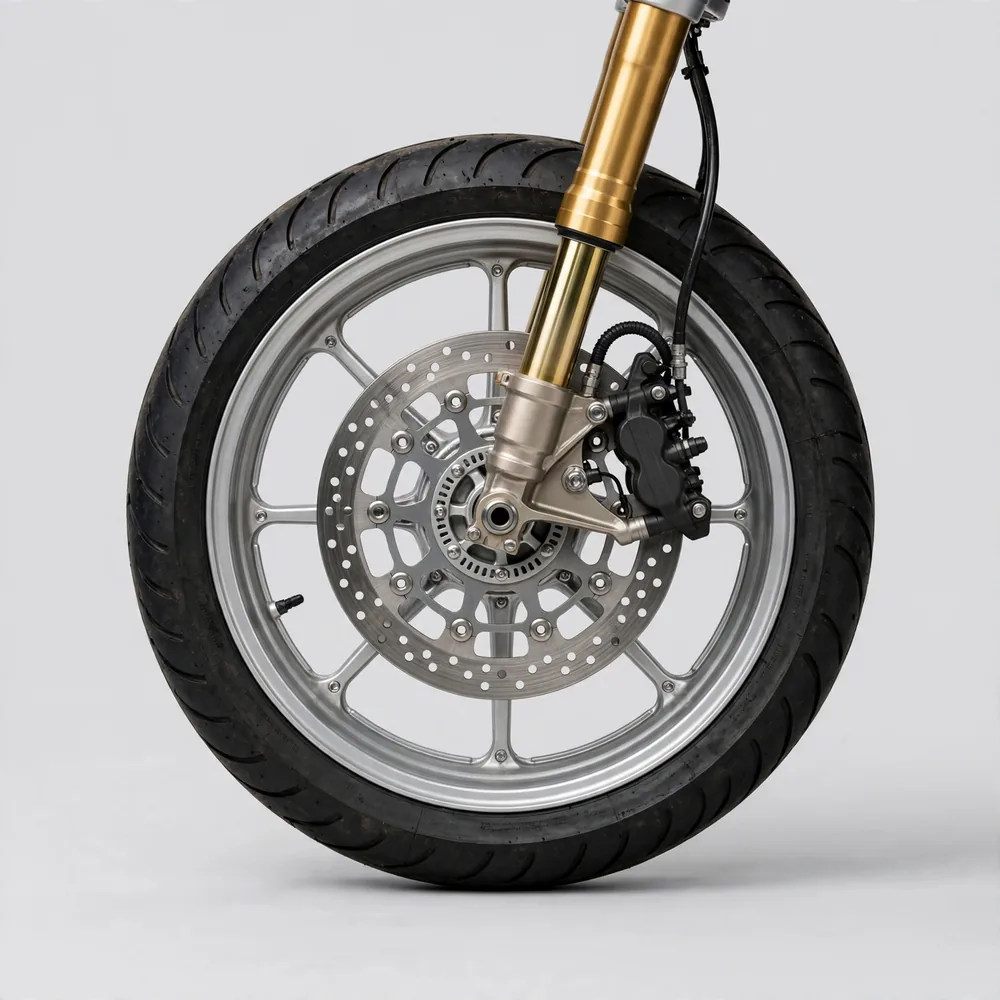 A front wheel and disc brake