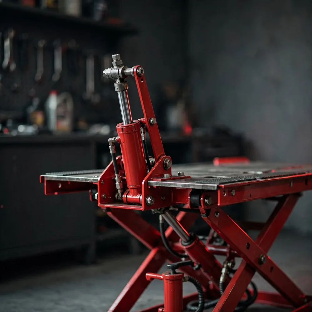 A red motorcycle lift table