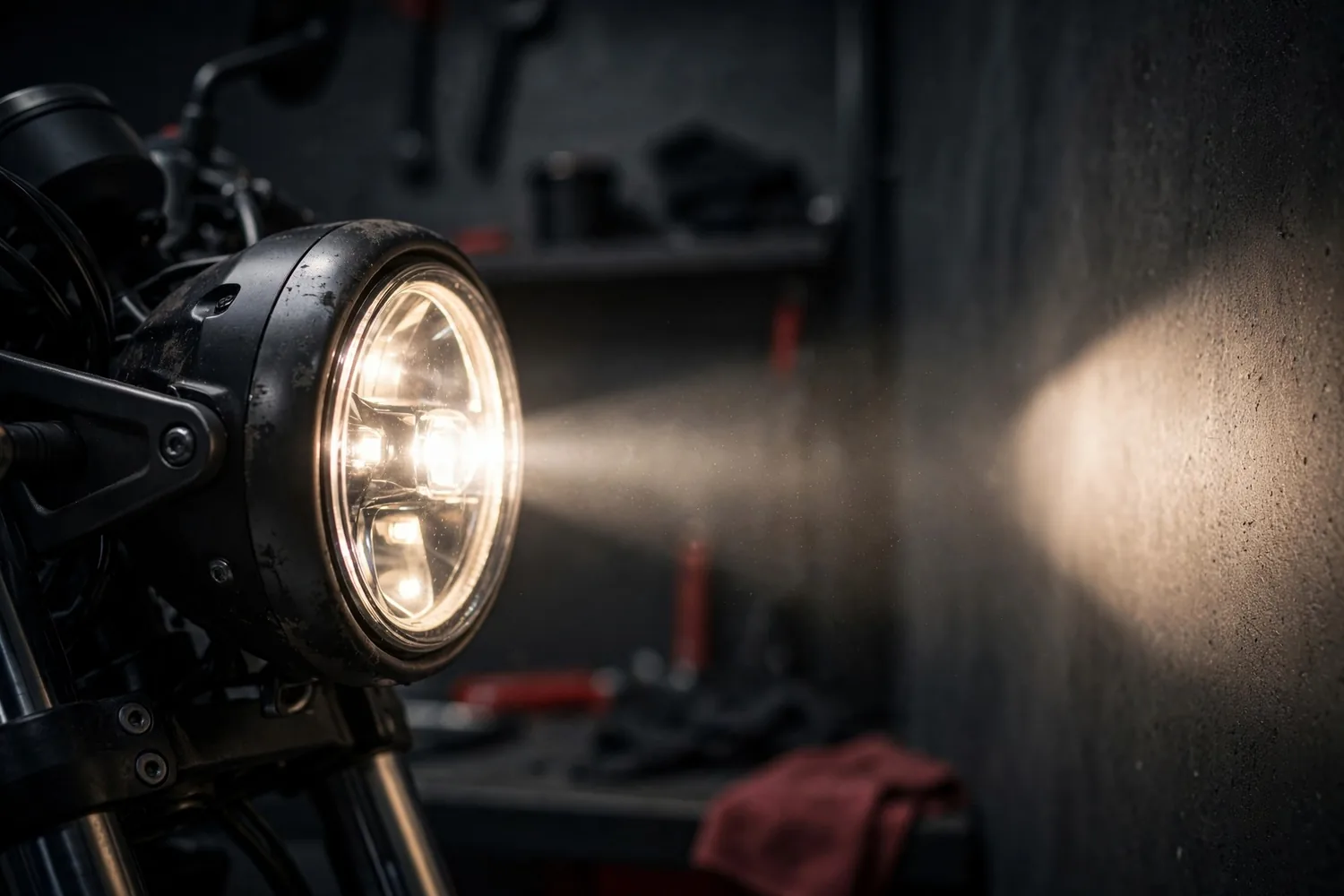 A headlight beam on a wall