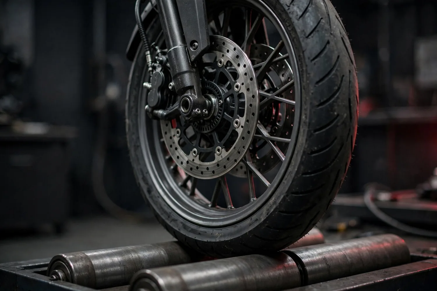 A wheel on test rollers